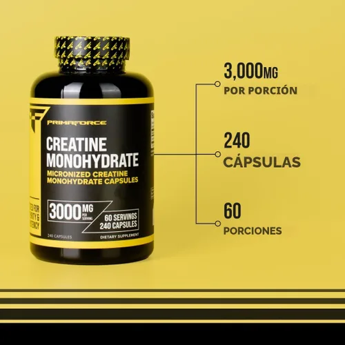 Miniatura 6 de Primaforce Cápsulas de monohidrato de creatina, 240 cápsulas, 3,000 mg por porción, sin gluten y sin OMG