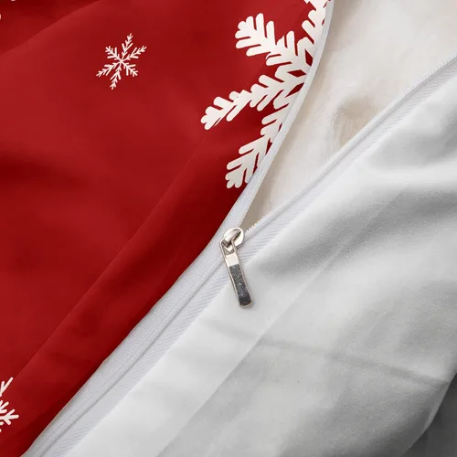 Miniatura 6 de Juego de ropa de cama de Navidad con funda de edredón de copos de nieve, color blanco y rojo, con estampado navideño, juego de ropa de cama festiva