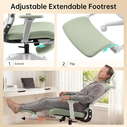 Miniatura 5 de Silla de oficina plegable con reposapiés, silla de oficina ergonómica con soporte lumbar ajustable, reposacabezas, reposabrazos, silla de escritorio