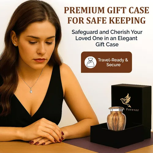 Miniatura 6 de Urnas pequeñas con estampado de madera metálica para recuerdo de cenizas humanas, mini urna para cenizas de adultos hombres y mujeres, juego