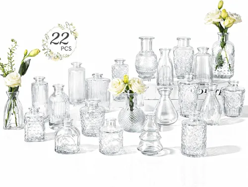 RUCKAE Jarrones pequeños transparentes a granel, paquete de 22 mini jarrones de cristal para centro de mesa, decoración de boda, decoración del