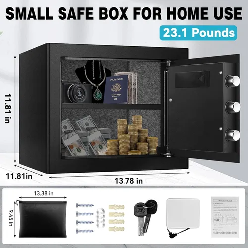 Miniatura 6 de Caja fuerte de 1.6 pies cúbicos, caja fuerte para el hogar con bolsa impermeable ignífuga, caja de seguridad antirrobo con teclado digital, sistema