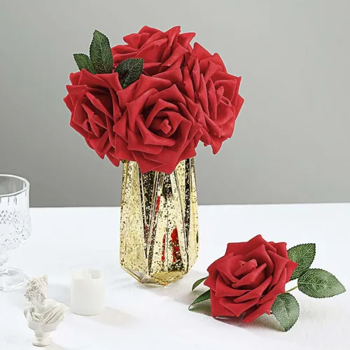 Miniatura 10 de Efavormart - 24 rosas de espuma artificial de 5 pulgadas con tallo y hojas para bodas, fiestas, hogar, eventos, boda, aniversario, fiesta, color oro