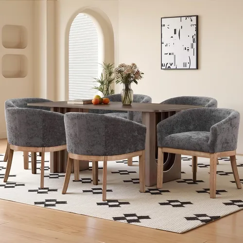 Miniatura 17 de SoarFlash Sillas de comedor tapizadas modernas de mediados de siglo con brazos, juego de 2, sillas de cocina y comedor de lino de granja, con marco