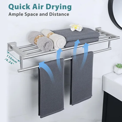 Miniatura 6 de Alise Toallero de 28 pulgadas para baño montado en la pared, toallero de baño con barra de toalla, toalleros dobles para baño, soporte de toallas