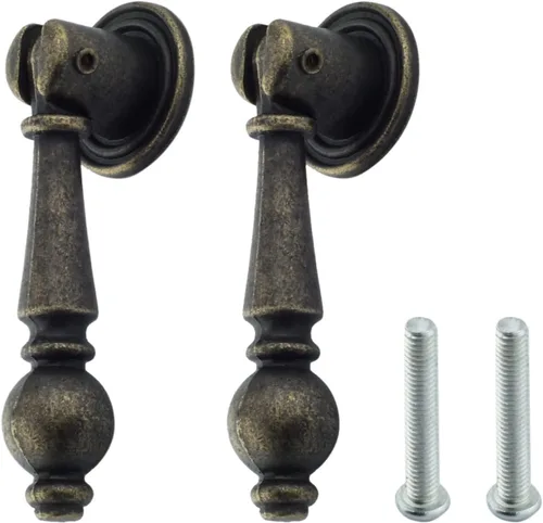 Paquete de 2 tiradores de gabinete vintage, tiradores decorativos de bronce antiguo con tornillos de montaje para armario, cajón, armario, armario,
