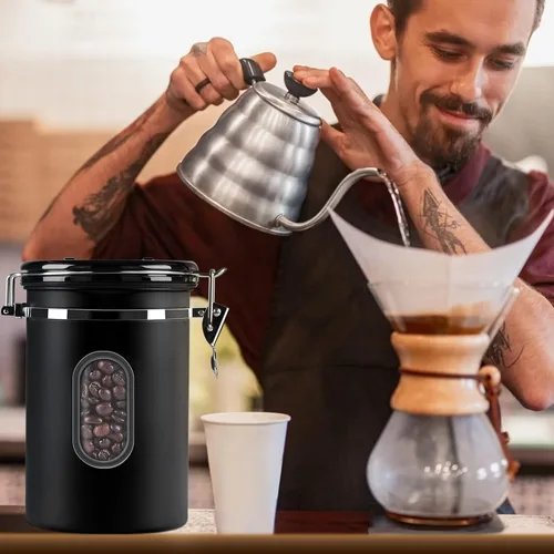 Miniatura 7 de Recipiente de café hermético de 60.9 fl oz con rastreador de fecha y ventana transparente, recipiente de café de 22.8 onzas líquidas con cuchara