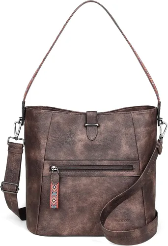 FADEON Bolso tipo cubo para mujer, bolso cruzado de piel sintética de diseñador para el trabajo, color marrón