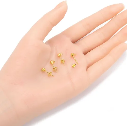 Miniatura 2 de Adabele - 5 pares de aretes de plata de ley chapados en oro amarillo real, aretes de tuerca de 0.138 pulgadas, anillo abierto de bola de 0.138 Plata