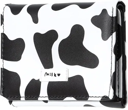 Linda cartera pequeña Copmact para mujeres y niñas, triple tarjetero para identificación, ventana, bolsillo para efectivo, estampado de vaca, color