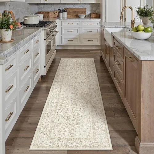 Miniatura 122 de PureCozy Alfombra de área beige de 2 x 3 pulgadas, lavable, vintage, pequeña, para entrada, cocina, suave, retro, floral, de pelo bajo, tapete