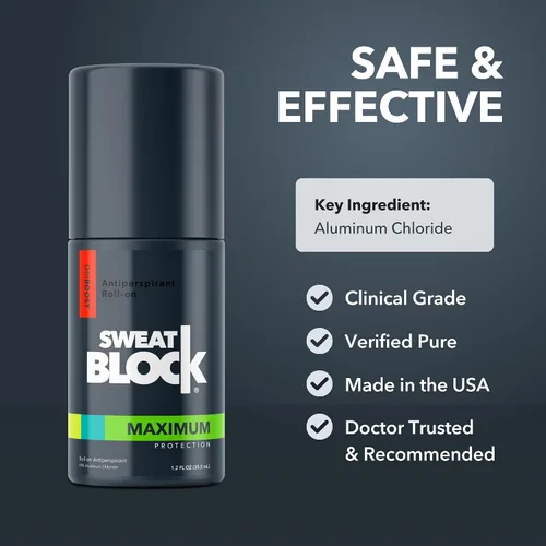 Miniatura 5 de SweatBlock Sistema antitranspirante y desodorante de fuerza clínica para hombres y mujeres, roll-on de 1.2 onzas líquidas para control del sudor más