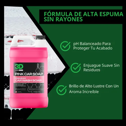 Miniatura 7 de Jabón de lavado de autos rosa 3D – 1 galón Jabón de lavado de autos con pH neutral y alta espuma y aroma a cereza Sin rayones, alto brillo