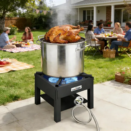 Miniatura 4 de COOKAMP Cocina de gas propano de alta presión de 1 quemador para exteriores, 260000 BTU con regulador ajustable de 0-30 PSI y manguera trenzada