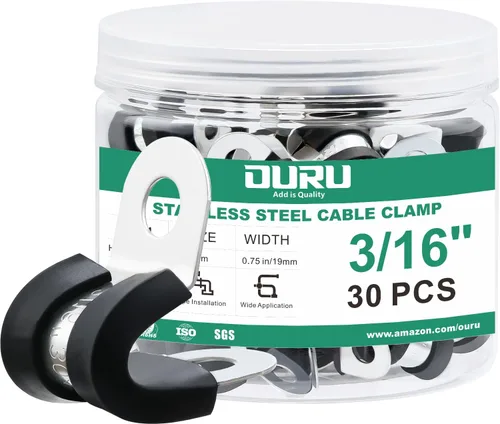OURU 30 piezas de abrazadera de cable de 3/16 pulgada, abrazaderas de cable aisladas con revestimiento de goma de acero inoxidable 304 - abrazaderas