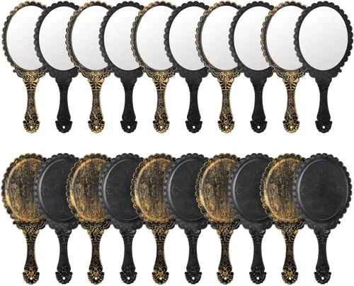 Miniatura 8 de Namalu 20 espejos de mano vintage, 9.8 pulgadas de largo x 4.5 pulgadas de ancho, espejo compacto retro con diseño de flores en relieve con asa