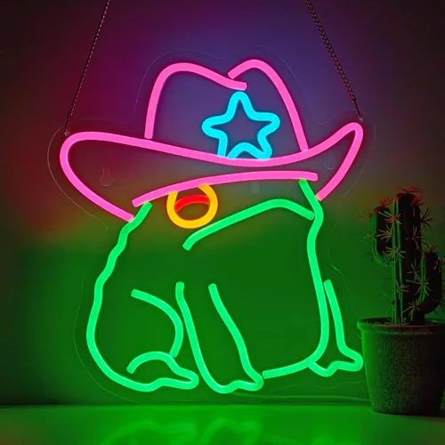 Letrero de neón con diseño de sapo vaquero, luz de neón de rana, LED vaquero alimentado por USB, regulable, letreros de arte para pub, tienda, cueva