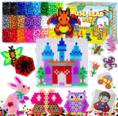 Goody King Kit de cuentas fusibles de artes y manualidades para niños con instrucciones (idioma español no garantizado) – Juego de cuentas de