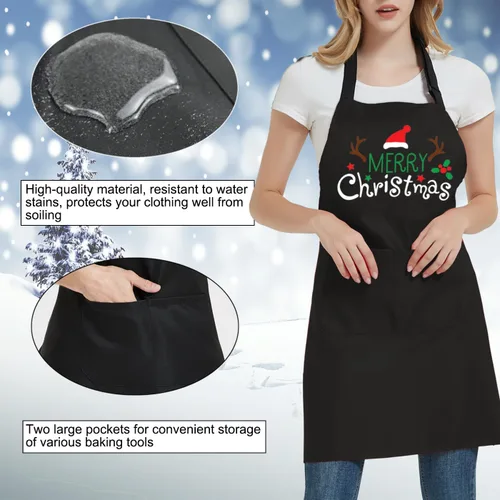 Miniatura 5 de Divertido delantal de Navidad para mujeres y hombres con 2 bolsillos, delantales de cocina de Navidad, regalo para panaderos, mamá, papá, esposa