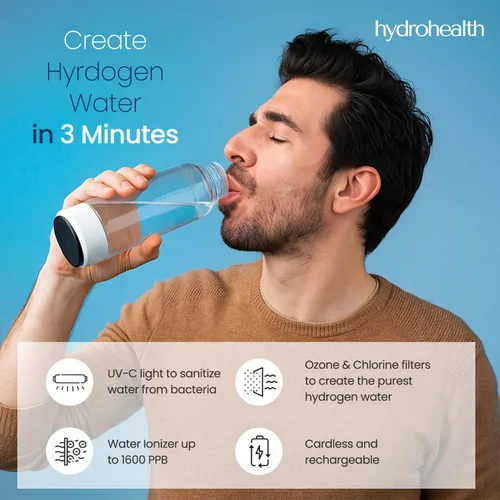 Miniatura 3 de Hydrohealth Botella de agua de hidrógeno para la salud renal, hígado, corazón e intestino 1600 PPB con filtro avanzado de tecnología SPE/PEM