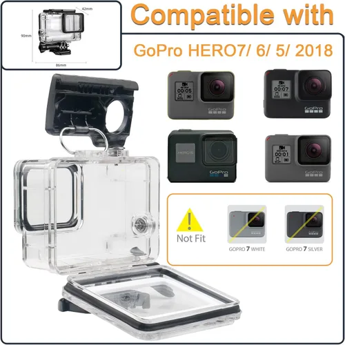 Miniatura 2 de Carcasa impermeable para GoPro Hero 5 6 7 Negro, carcasa protectora de buceo subacuático con soporte para Go Pro Hero5 6 Hero7 Kit de accesorios