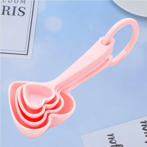 Miniatura 7 de Hemoton Cucharas medidoras de plástico con forma de corazón, cucharadita de postre, cuchara de café, medida seca, vajilla líquida para cocina, Rosado