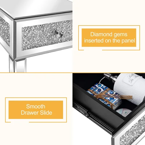 Miniatura 8 de VINGLI Mesa auxiliar estrecha con espejo, pequeña mesa auxiliar para sofá/sofá/cama con almacenamiento, mesita de noche de cristal delgada