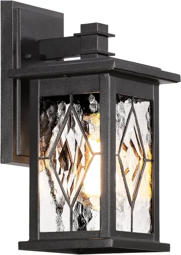 Miniatura 8 de Aplique de pared al aire libre con ondas de agua negro mate, pantalla de vidrio hecha a mano, impermeable, luz de porche al aire libre, montaje