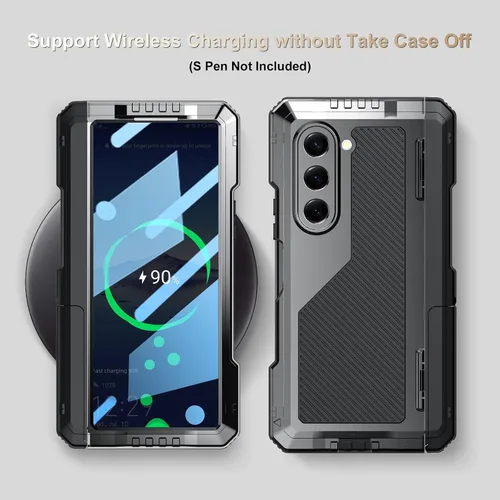 Miniatura 7 de Funda para Samsung Galaxy Z Fold 6 con soporte delgado para bolígrafo S (2023), parachoques de metal de alta resistencia a prueba de golpes, Negro