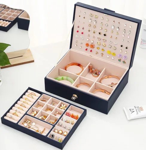 Miniatura 4 de QBestry Organizador de aretes de tuerca para mujeres y niñas caja de joyería para aretes collar organizador de joyas caja de aretes para mujer
