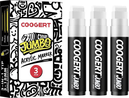 Miniatura 12 de Coogert 3 marcadores de póster gigantes plateados, marcadores de graffiti acrílico permanente de 0.59 pulgadas de grosor, marcador de pintura
