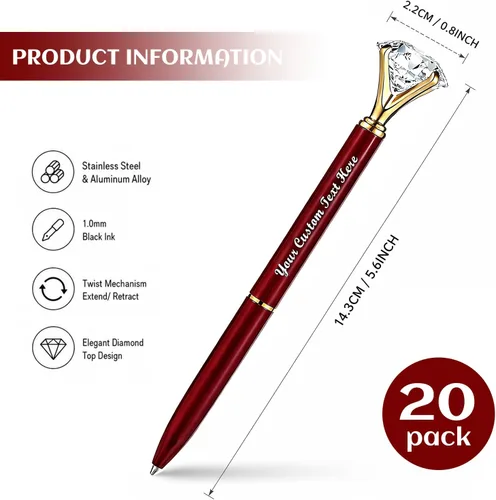 Miniatura 2 de Personalizado 20 Piezas Big Diamond Pen Rhinestones Crystal Metal Bolígrafo Promocional Tinta Negra