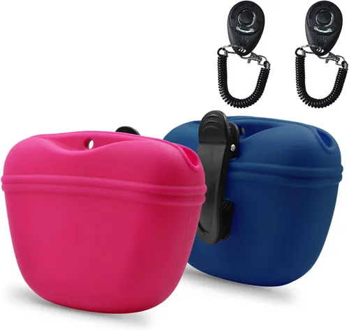Miniatura 15 de AUDWUD Bolsa de Silicona para Premios de Perro, Con Clicker de Entrenamiento para Perros, Contenedor de Entrenamiento Portátil con Clip, Conveniente