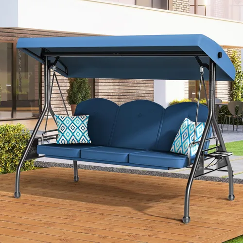 ZZW Columpio de patio para porche al aire libre de 3 asientos con soporte de 800 libras, cama columpio convertible 2 en 1 con toldo ajustable y
