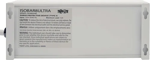 Miniatura 8 de Tripp Lite Isobar Toma múltiple de 8 enchufes, con protección contra sobretensión, cable de 12 pies, enchufe ángulo derecho, LED de diagnóstico