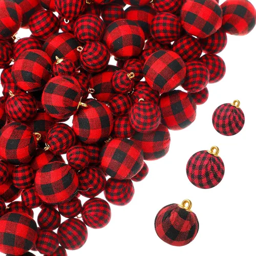 60 mini adornos de bola de Navidad, bolas envueltas de tela de búfalo, bolas decorativas para árbol de Navidad, corona colgante para decoración de