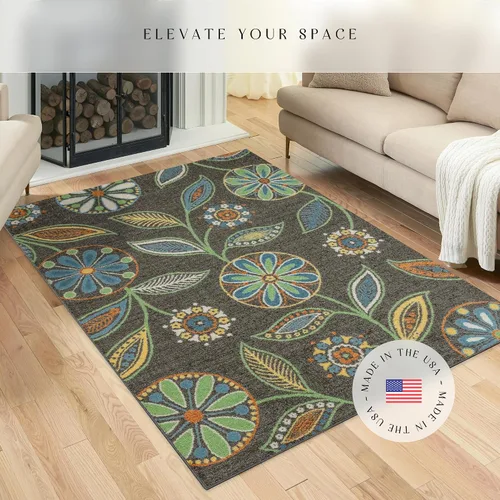 Miniatura 2 de Alfombras de área con diseño floral Maples Rugs Reggie para sala de estar y dormitorio (fabricado en Estados Unidos), multicolor, 5 x 7 Gris oscuro