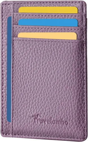 Miniatura 128 de Travelambo billetera mediana y minimalista de cuero para bolsillo frontal, con bloqueo de interferencia de radiofrecuencia