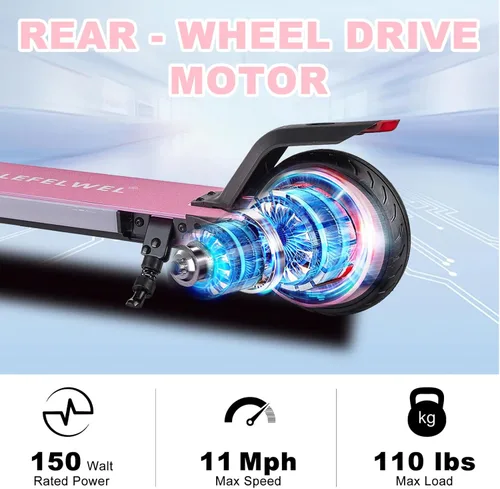Miniatura 4 de Patinete eléctrico para niños de 6 a 12 años, motor de 150W, 4/7/11 mph, tiempo de conducción de 60 minutos, velocidad ajustable, pantalla LED