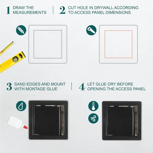 Miniatura 3 de Panel de acceso de plástico negro de 6" x 6". Panel de puerta de conducto de servicio. Panel de acceso de pared para fontanería, electricidad