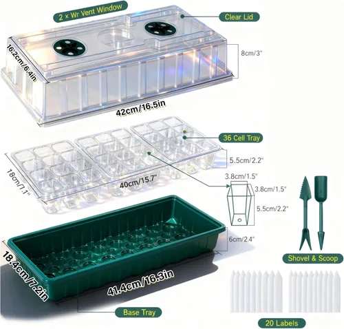Miniatura 4 de Bandeja para inicio de semillas con luz de crecimiento, paquete de 2, kit de germinación de semillas de 72 celdas con cúpula de humedad, bandejas