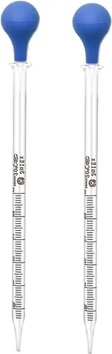 Miniatura 6 de (2 unidades) cuentagotas de vidrio graduado para medicina con pipetas de laboratorio con tapa de goma azul y escala (0.1 fl oz (paquete de 2)