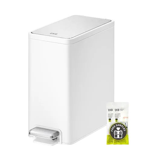 Miniatura 14 de EKO Cubo de basura pequeño para baño con tapa, cierre suave, pedal escalonado, cubo de basura de acero inoxidable de 10 litros/2.6 galones con cubo