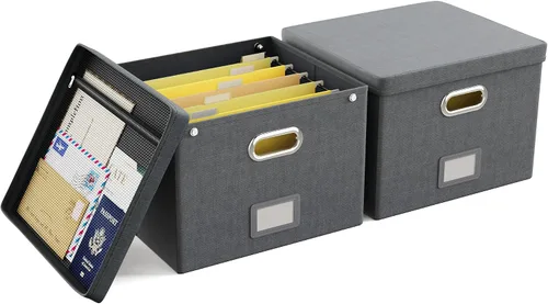 Miniatura 28 de Oterri Caja de archivos colgante con bolsillo de malla, caja organizadora de archivos con tapa, caja organizadora de documentos plegable