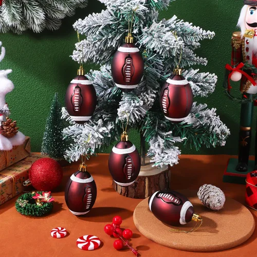 Miniatura 6 de Toyvian 6 adornos de fútbol de Navidad, decoraciones de bolas de árbol de Navidad para deportes de fútbol, decoraciones de fiesta de Navidad
