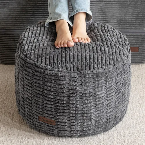 HIGOGOGO Puf otomano relleno redondo moderno relleno de espuma pufs para sala de estar, silla, decorativo, 20 x 15 pulgadas, taburete bohemio Gris