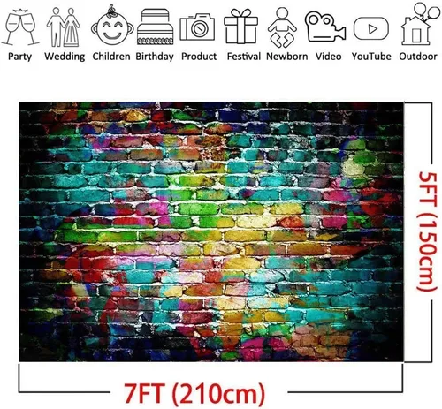 Miniatura 5 de Fondos de fotografía de graffiti de 7 x 5 pies, fondo colorido de pared de ladrillo para fotos de adultos y niños, accesorios de estudio de retrato