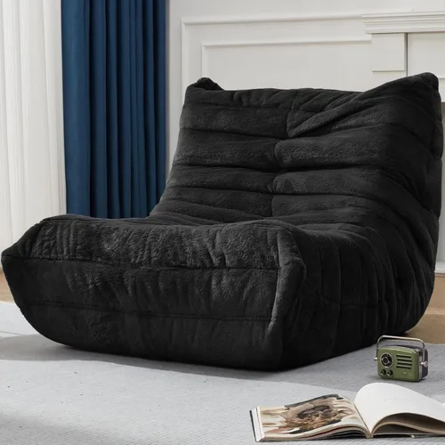 Miniatura 15 de Sillones tipo puf para adultos, puf gigante con espuma viscoelástica, sillón puf con relleno, piel sintética, para la sala, dormitorio u oficina azul