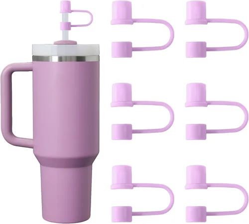 Miniatura 28 de 6 piezas de cubiertas de pajita de silicona con tapa compatible con vaso Stanley de 30-40 oz con mango, tapa de 10 mm, cubiertas de pajita a prueba