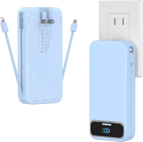 Miniatura 23 de Cargador portátil ligero de 12000 mAh con cables integrados y enchufe de pared de CA, batería de carga rápida PD20W USB-C, pantalla LED, cargador